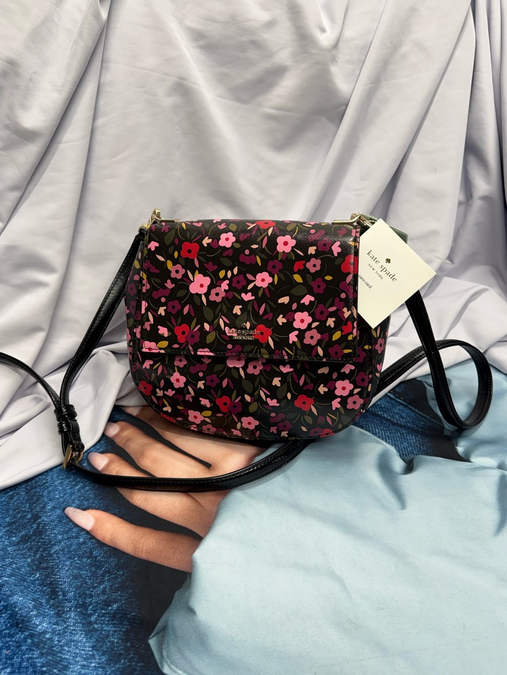 (new+tag) Kate Spade Cameron Boho Black Floral Crossbody Byrdie Collection - Picture 11 of 17
